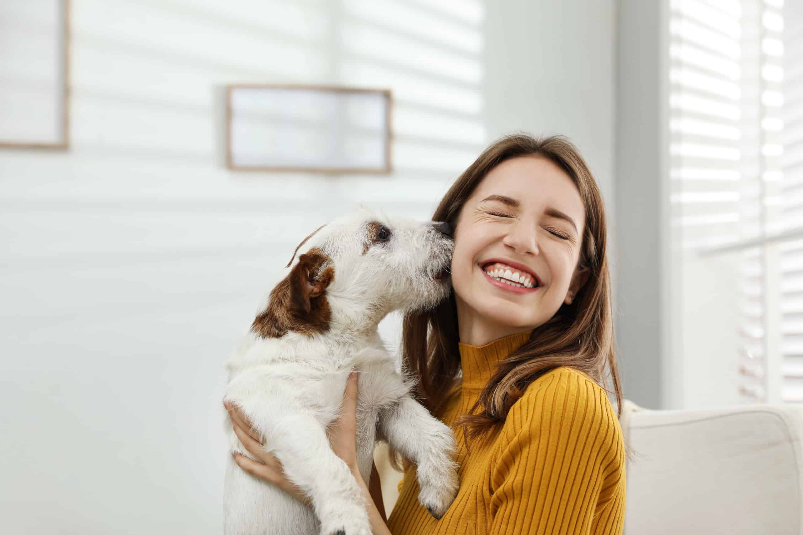 dog licking woman